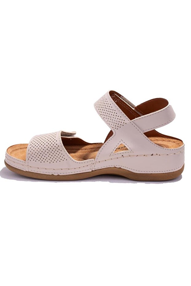 104424 Bej Ortopedik Günlük Kadın Sandalet - 3