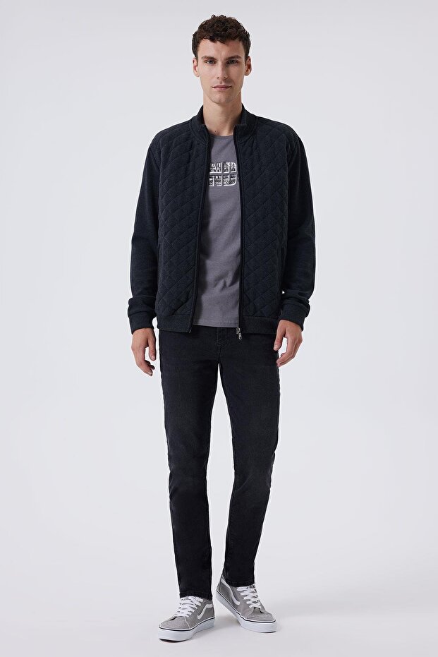 Newjump Men's Mock Neck Zippered Cardigan Anthracite Melange