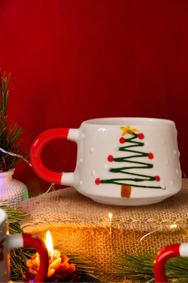 Handmade Ceramic Z Christmas Tree Cup, Ceramic Cup, Double Turkish Coffee, Nescafe Cup Green