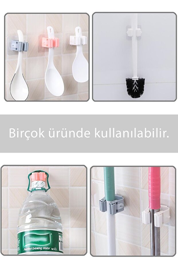 Yapışkanlı Mop Tutucu 4adet Paspas Ve Mop Süpürge Askısı Mutfak Askılığı Mop Sapı Tutucu Banyo - 3
