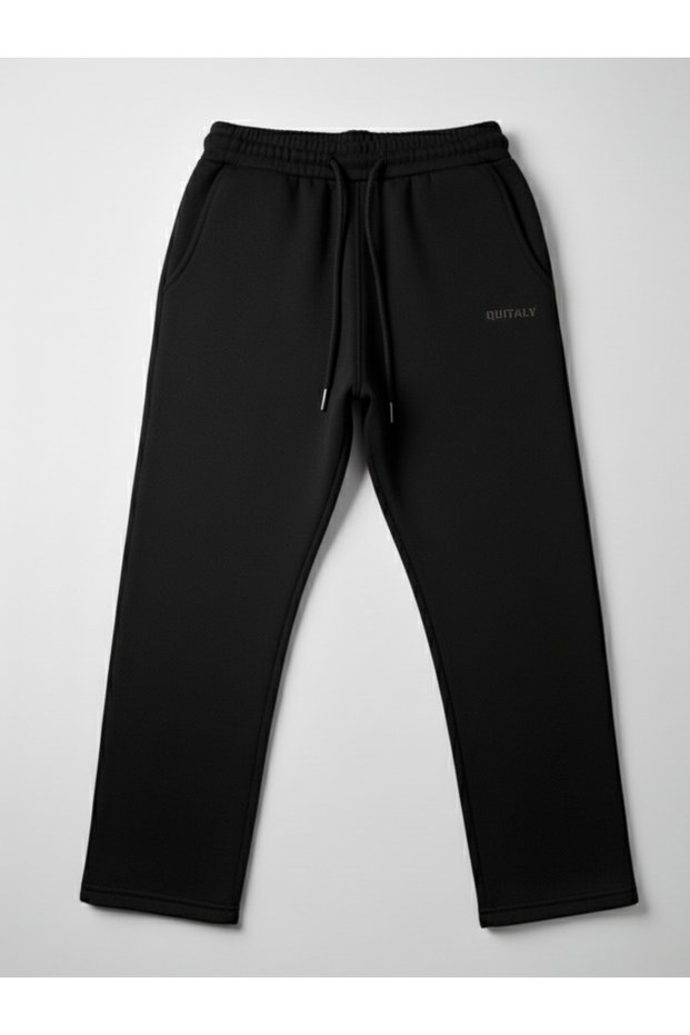 3 Thread Thick Straight Leg Sweatpants / Track Pants - Black