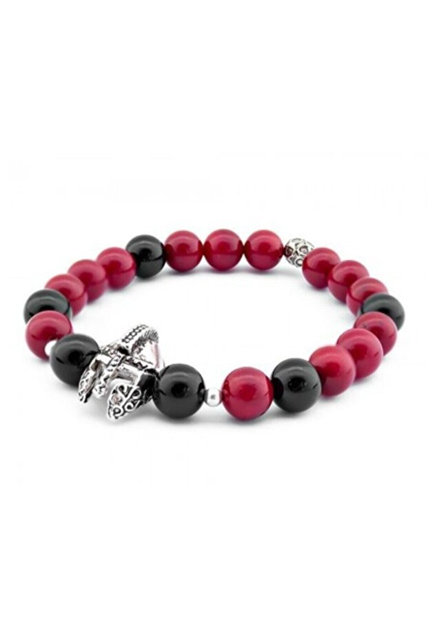 Helmet Combination Sphere Cut Onyx-Coral Natural Stone Bracelet