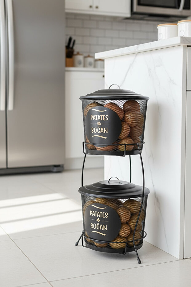 Metal 2 Katlı Sebzelik - Siyah - 4