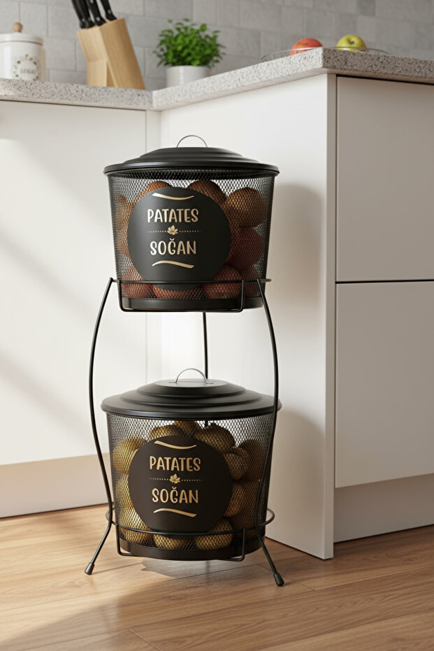 Metal 2 Katlı Sebzelik - Siyah - 1