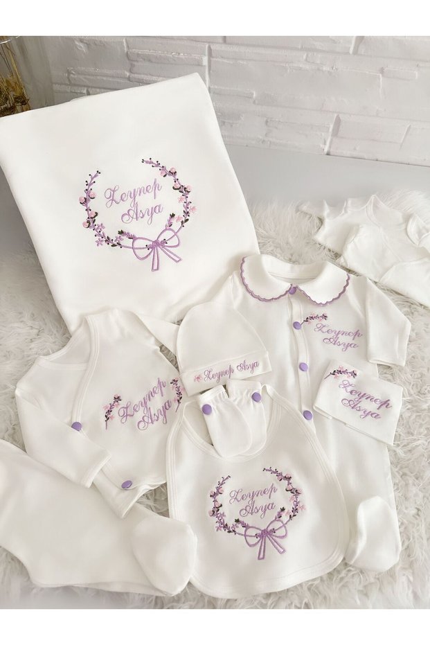 Lilac Embroidered Hospital Dish Set