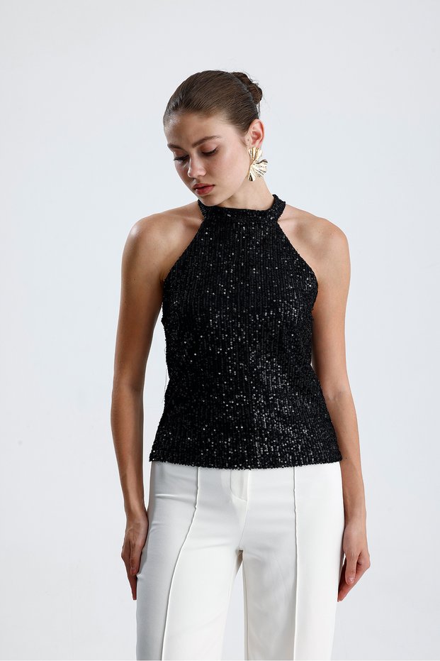 Halter Neck Sequin Blouse