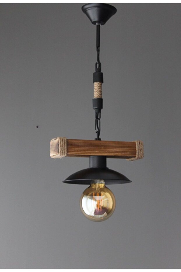 Retro Wintage Tekli Ahşap Avize - 1