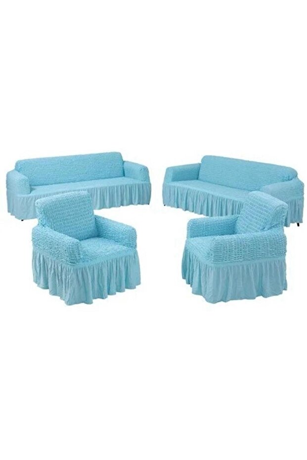 Crepe Cotton Sofa and Couch Cover Set with Elastic Skirt Sofa and Couch Cover 3+3+1+1 Standard