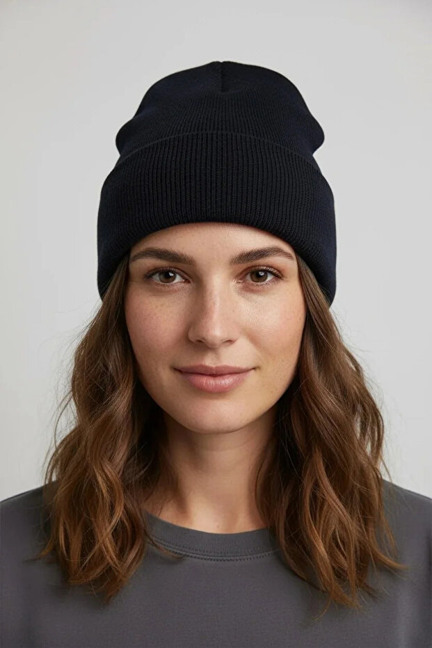 Women's Men's Basic Cotton Beret - Dark Navy Blue