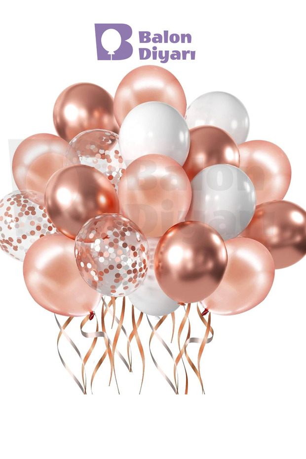 BALON DİYARI 10 Adet Rose Gold, Beyaz ve Şeffaf Konfeti Balon Seti – Parti & Süsleme Balonları