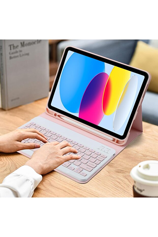 Wireless Bluetooth Three System Universal Mobilephone and Tablet Keyboard with Mouse Set Pink - 3