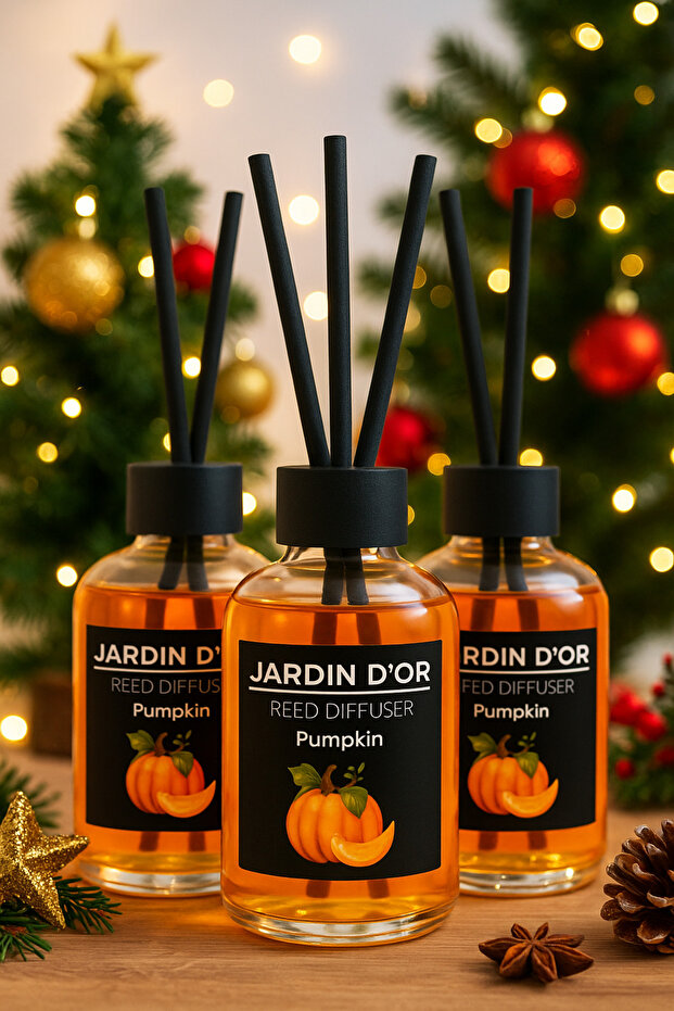 Balkabağı Çubuklu Oda Kokusu Yılbaşı Set / Pumpkin Reed Diffuser 50 ML * 3 ADET - 1