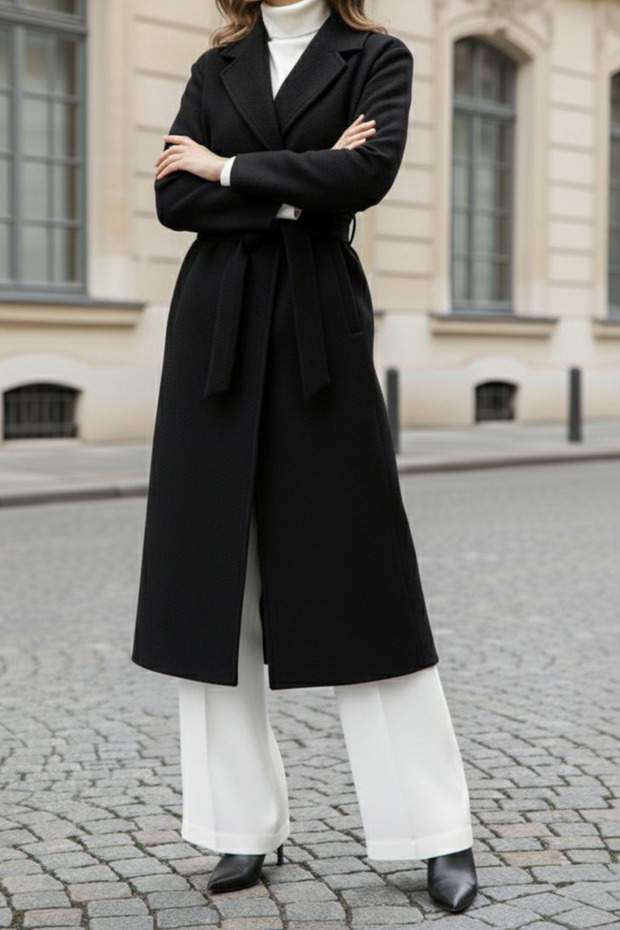 Imported High Quality Stamp Coat with Puella Lining Pockets and Belt