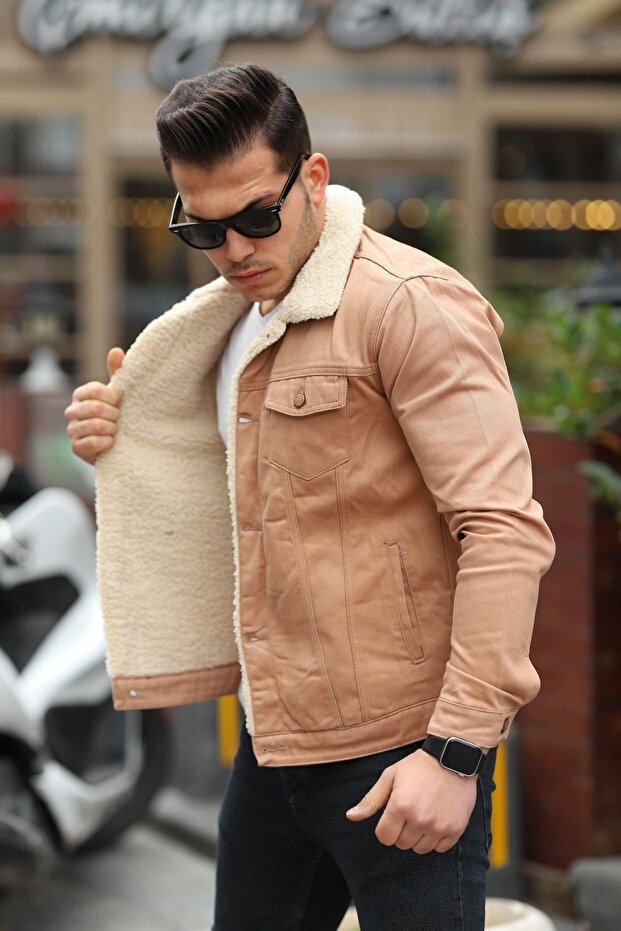 Men's Fur Lined Denim Jacket - 3