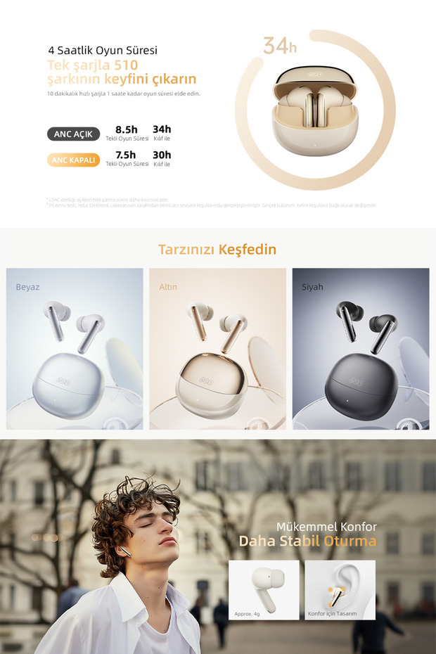 HT08 MeloBuds Pro Hi-Res LDAC Adaptif ANC 6 mikrofon Bluetooth 5.3 Kablosuz Kulaklık - 6