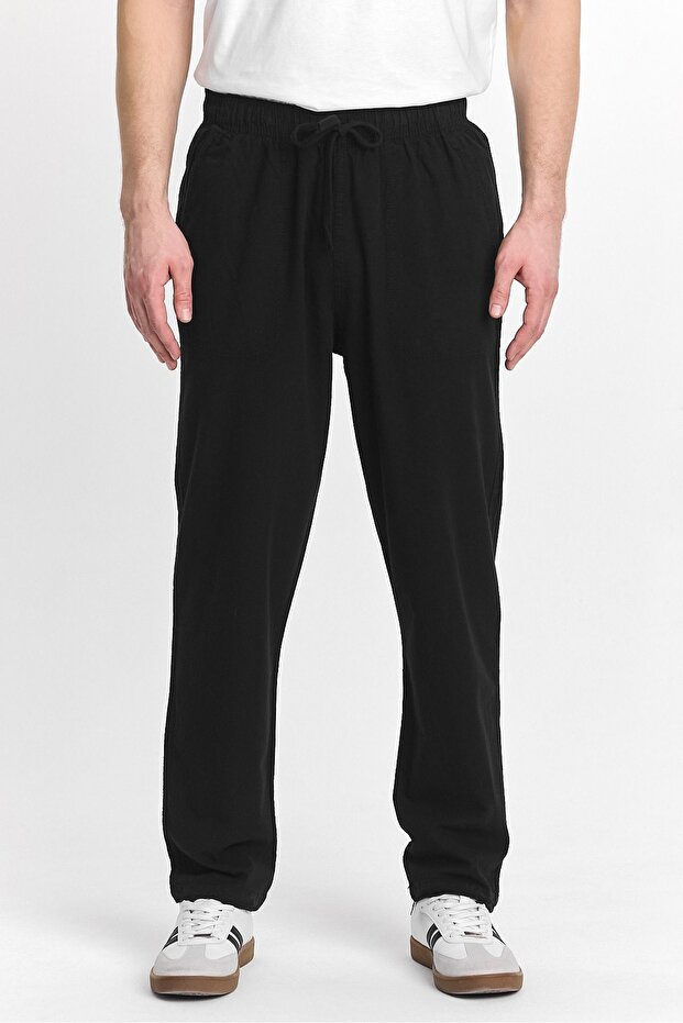 Erkek Siyah Regular Fit Basic Pantolon - 1