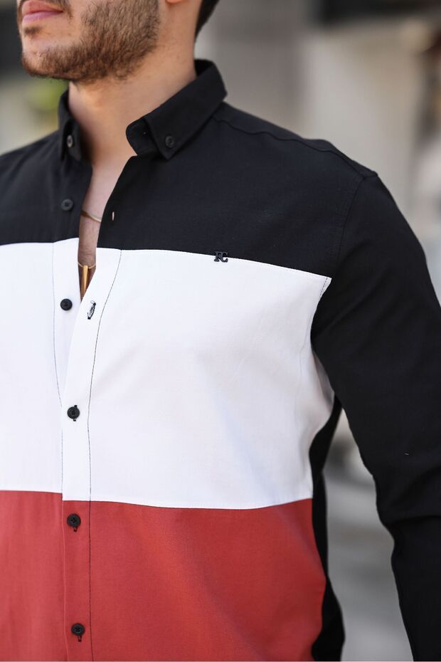 Триколірна slim fit сорочка з лікра - 2