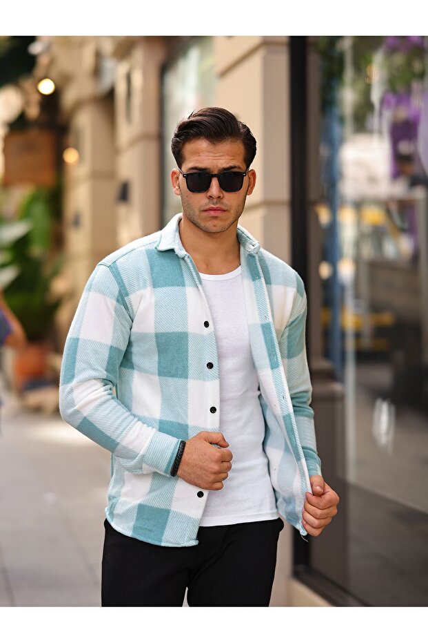 Erkek Kışlık Basic Polar Oversize Mint Oduncu Gömlek - 1