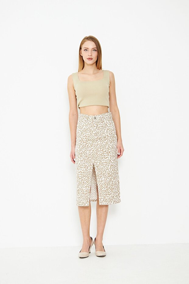 ليوبارد منقوشة تنورة الدنيم الشق - 1