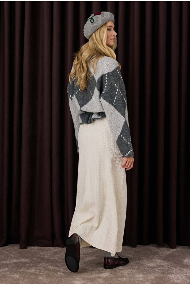 Dokulu Triko Etek Ekru - 3