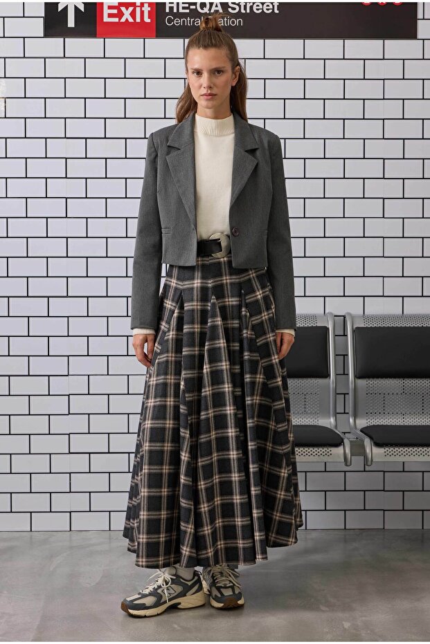 Crop Blazer Ceket Antrasit - 5