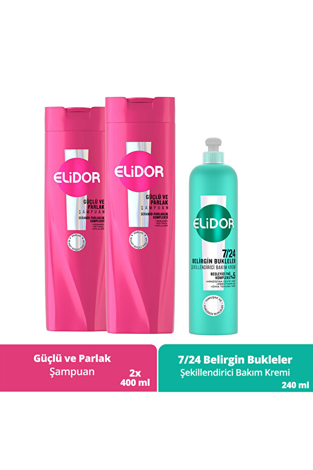 Şampuan Güçlü ve Parlak 400 ml x2 + 7/24 Şekillendirici Bakım Kremi 240 ml - 1