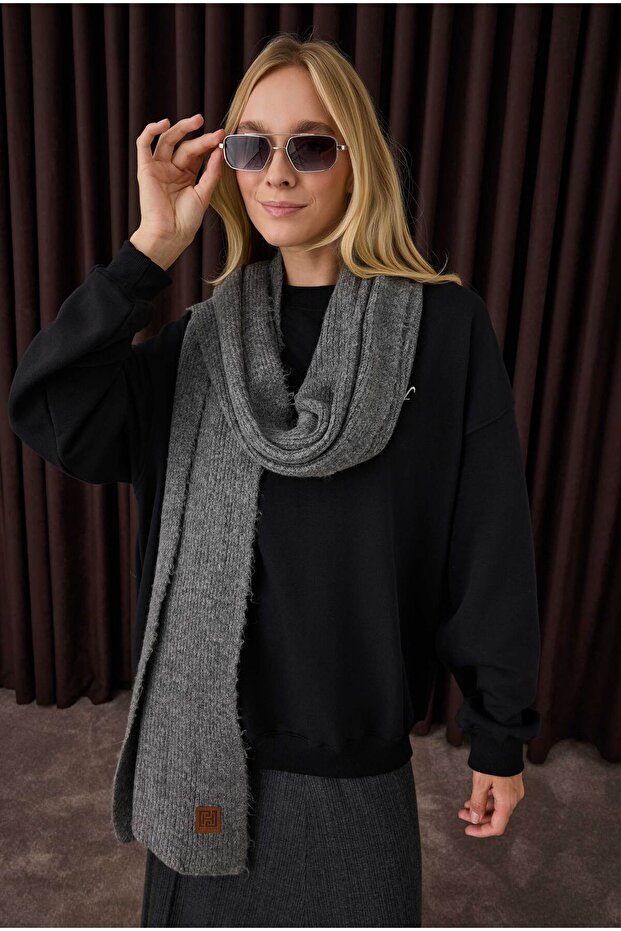 Düz Örgü Atkı Antrasit - 2