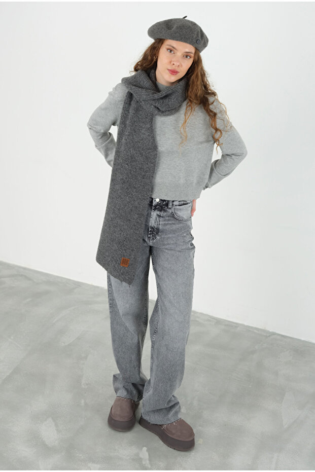 Düz Örgü Atkı Antrasit - 8