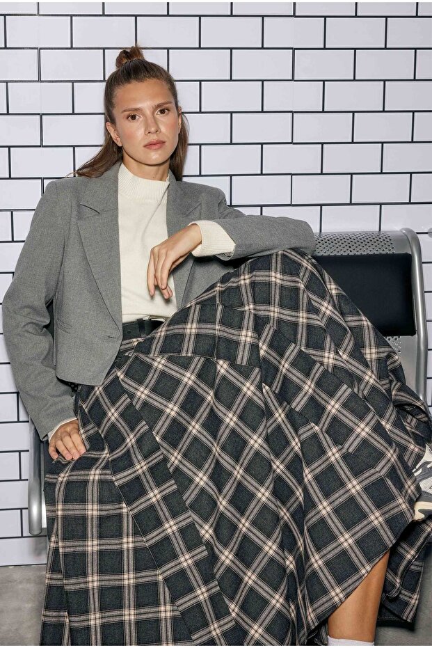 Crop Blazer Ceket Duman - 4