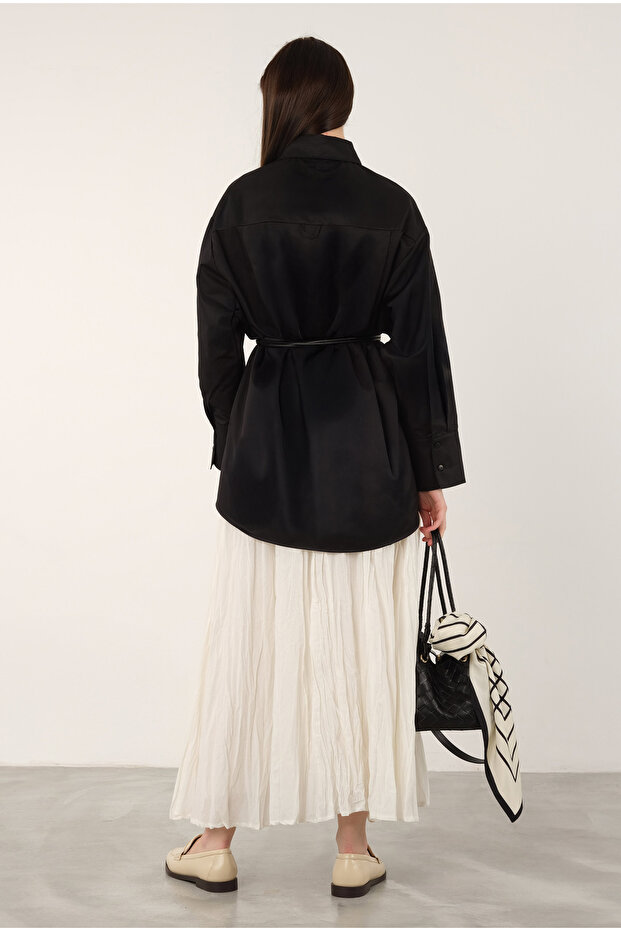 Poplin Gömlek Kısa Siyah - 4