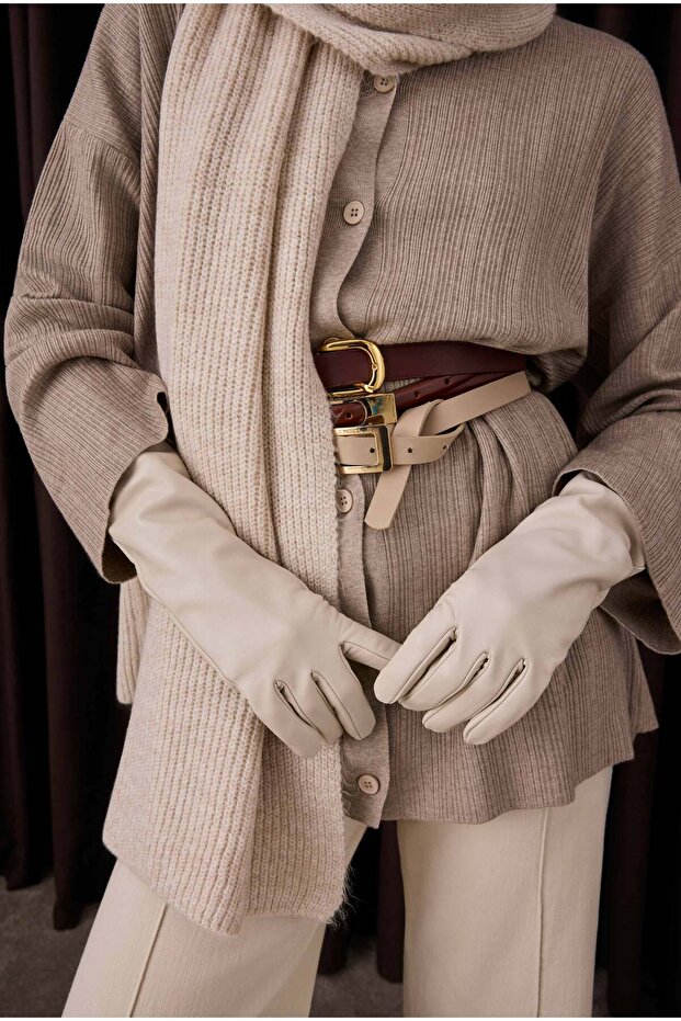 Düz Örgü Atkı Açık Taş - 4