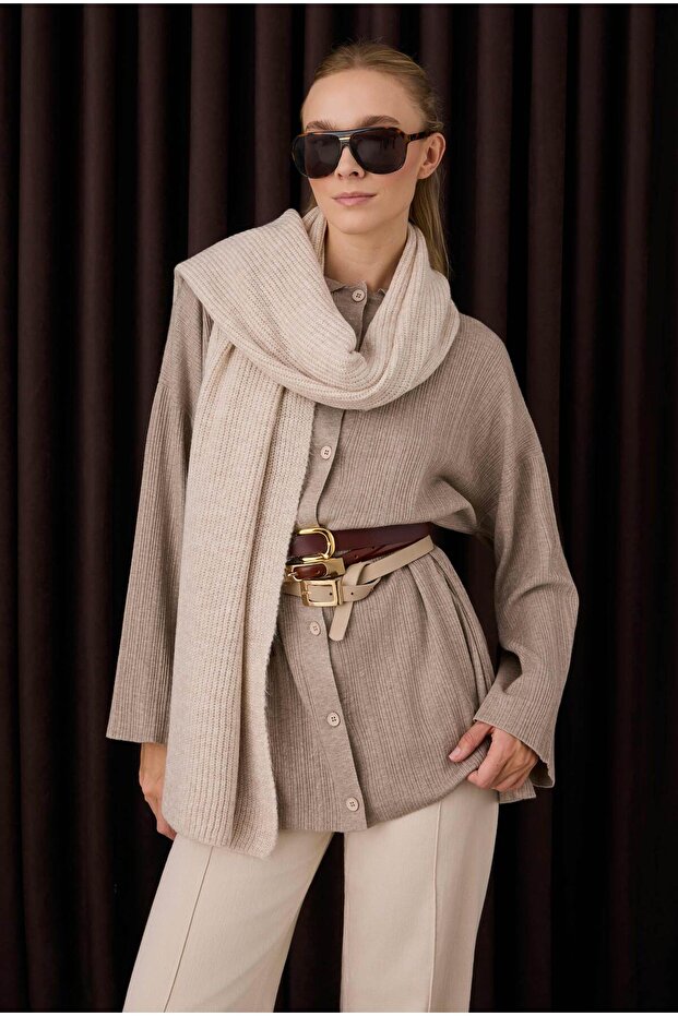 Düz Örgü Atkı Açık Taş - 1