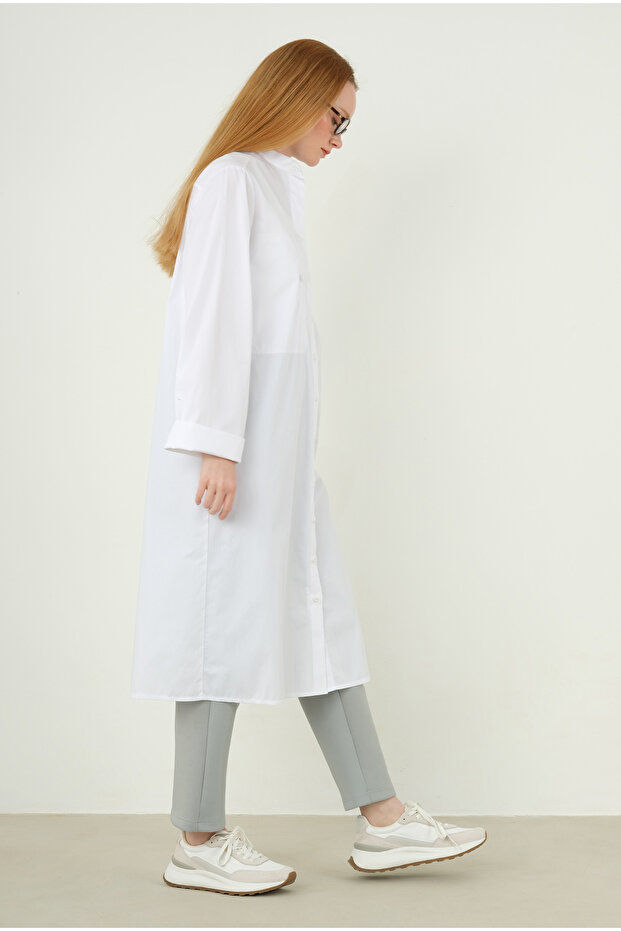 Çift Fleto Detaylı Gömlek Beyaz - 4