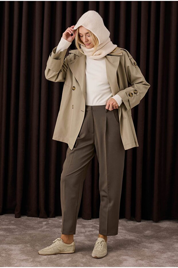 Double-Breasted Trench Coat Sage - 1