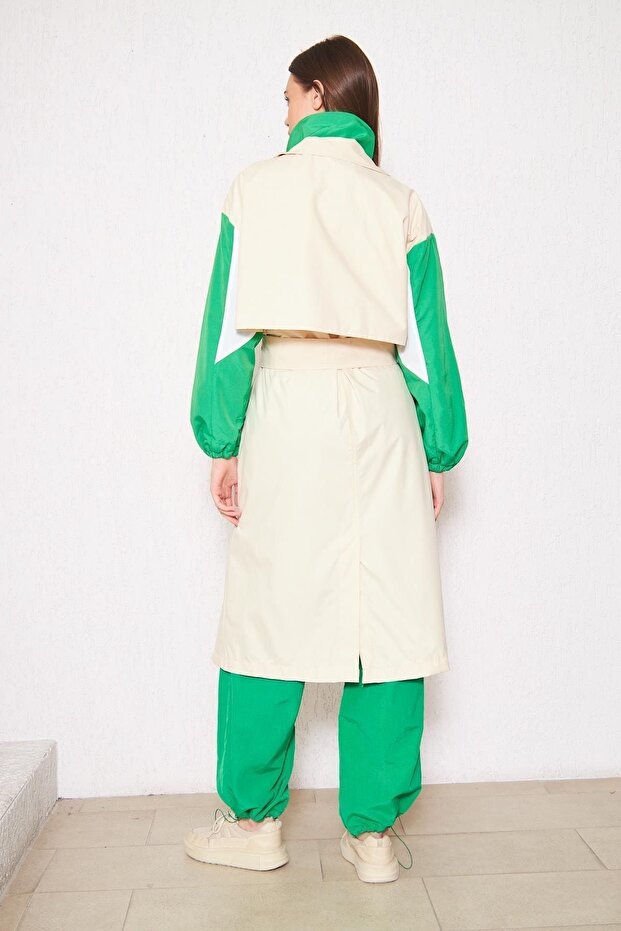 Kadın Oversize Garnilli Çift Renk Trençkot - 6
