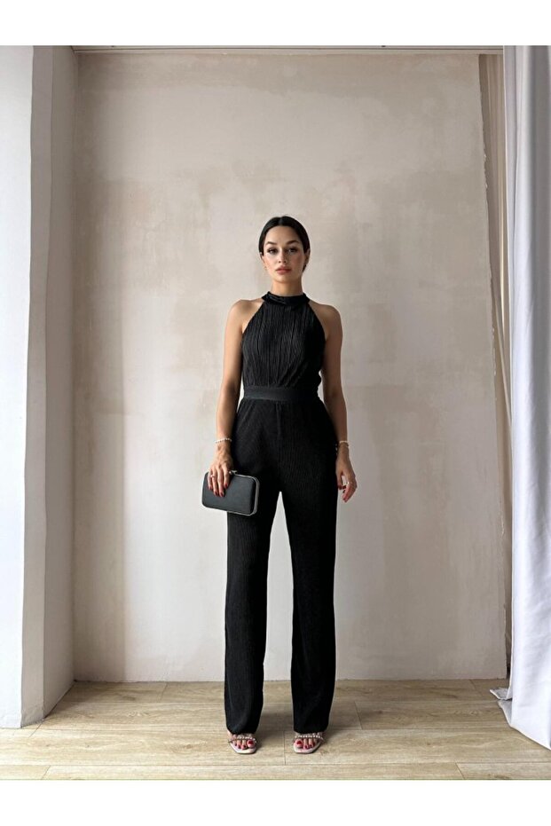 Kadın Fitilli Halter Yaka Abiye Tulum - 1