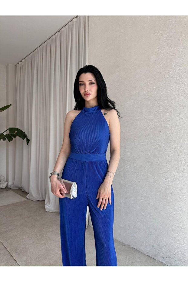 Kadın Fitilli Halter Yaka Abiye Tulum - 1