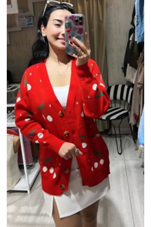 Kışlık kıfmızı örme çeket - 5