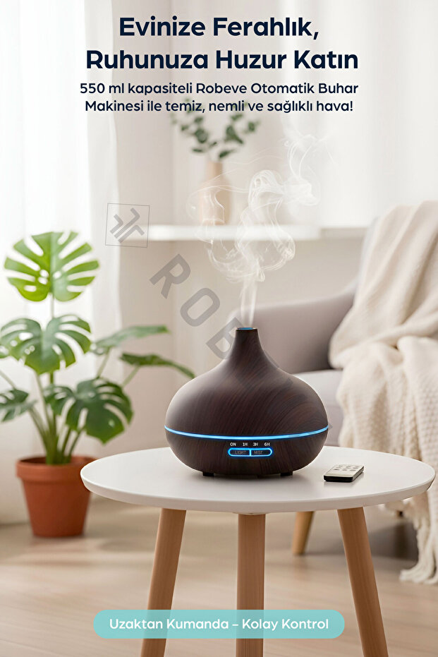 550 ml Hava Nemlendirici Buhar Makinesi Ultrasonik Aroma Difüzör Oda Nemlendirici Işıklı Koyu - 4