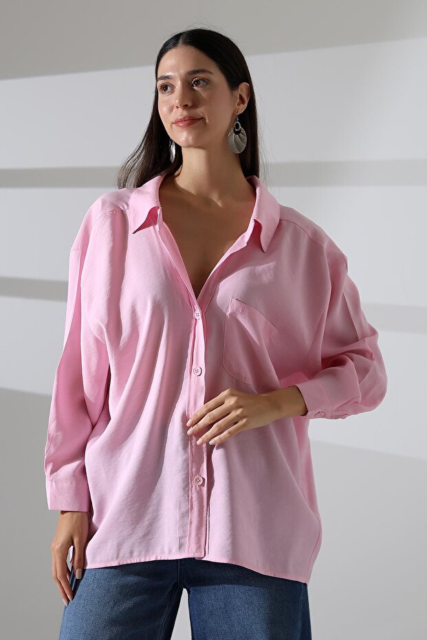 Tek Cep Modal Oversize Kadın Gömlek - 5