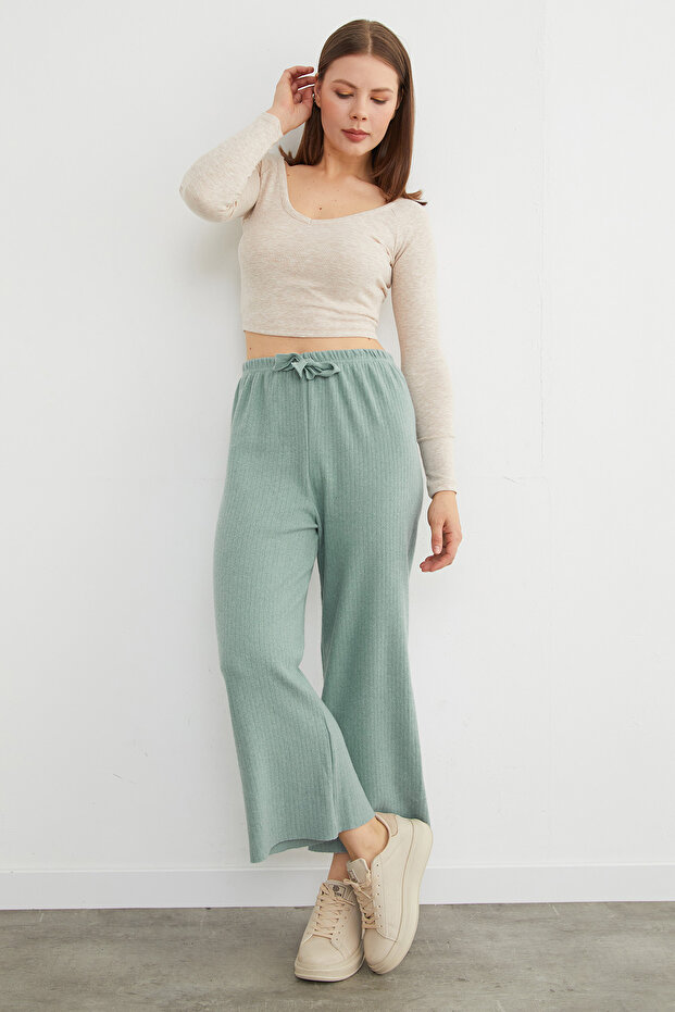 Basic Fitilli Beli Lastikli Pantolon - 4
