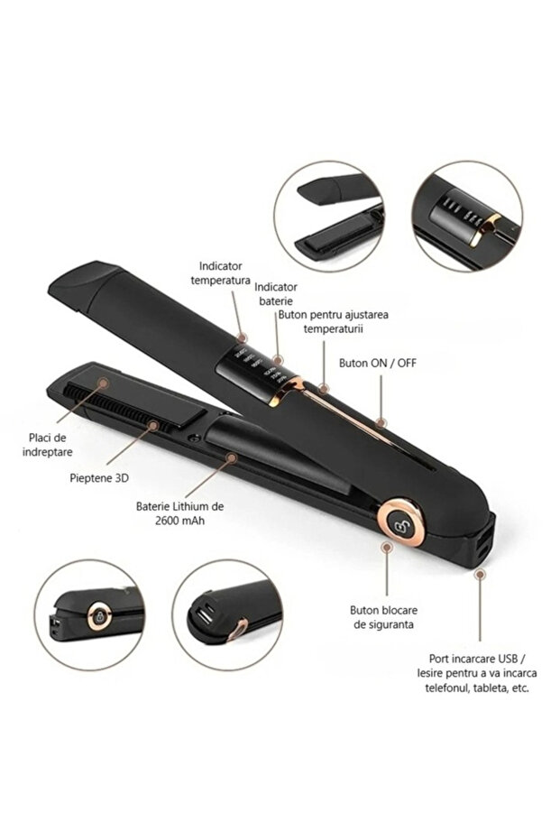 Ceramic 2-in-1 Hair Straightener with LCD Display, External Battery, and Temperature Control, Portab - 4