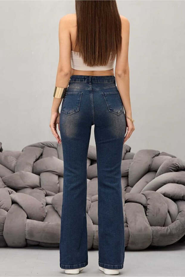 Női, magas derekú, rugalmas, széles szárú farmernadrág - 4