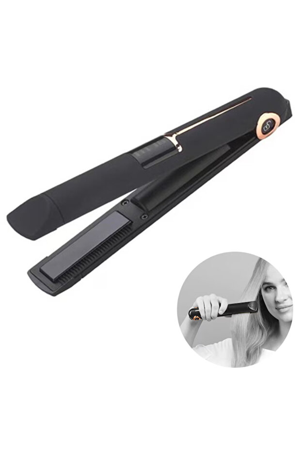 Ceramic 2-in-1 Hair Straightener with LCD Display, External Battery, and Temperature Control, Portab - 1