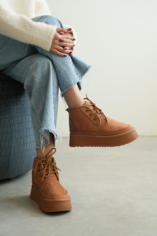 Kadın Pastor Kürklü Kısa Bot - Taba Süet - 5