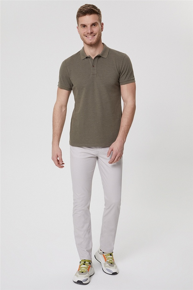 Miless Men's 100% Cotton Polo Neck T-Shirt Dark Khaki