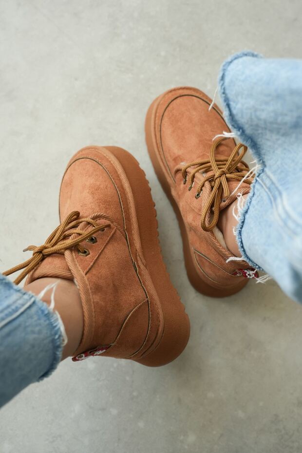 Kadın Pastor Kürklü Kısa Bot - Taba Süet - 1