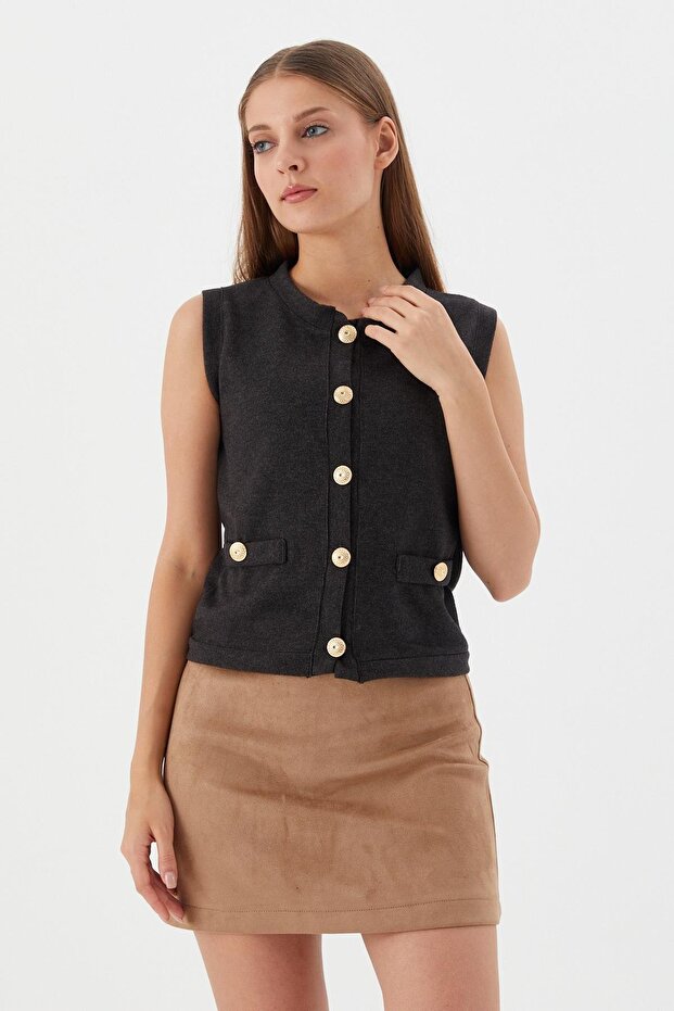 Anthracite knit vest blouse