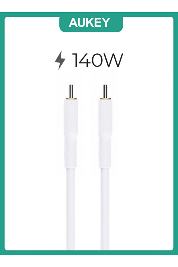 كابل USB C إلى USB C من السيليكون بطول 1.8 متر وقوة 140 واط - أبيض