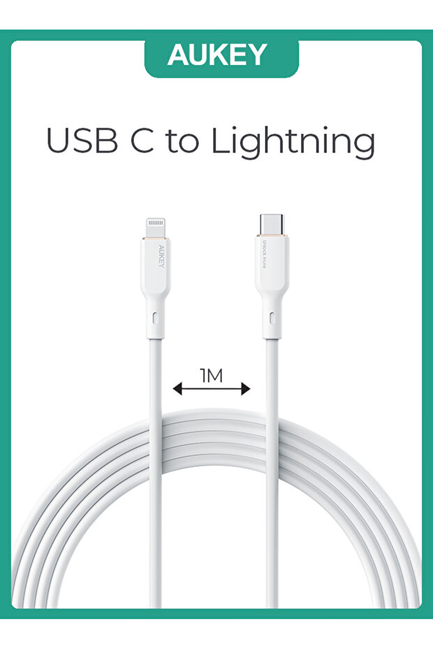 كابل سيليكون MFI للمزامنة والشحن من USB-C إلى Lightning بطول 1 متر SCL1 أبيض